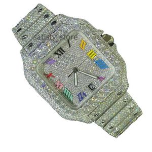 Premium Roman Dial VVS Moissanite rostfritt stålklocka Hip Hop Iced Out Bust Down Sterling Silver Personlig lyxklocka