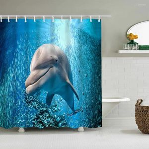 Shower Curtains 3D Whale Dolphin Sea Scenery Curtain Bathroom Polyester Fabric Waterproof For Bath Washable