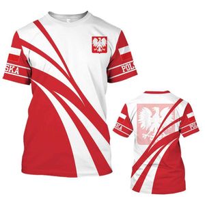 Men's T-Shirts Mens T-shirt Polish flag printed fashionable short sleeved top summer O-neck street oversized Q240514