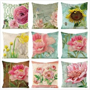 Kudde 45 cm Peony Inimitated Silk Fabric Throw Cover Couch Cover Home Decorative Pillows Case