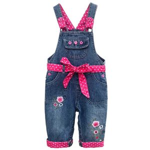 Overalls Baby girl embroidered denim fabric covering baby bow hot pink jumpsuit childrens jumpsuit summer spring autumn girl clothing d240515