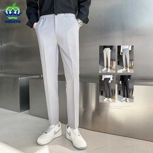 Spodnie męskie Sprężyste letnie garnitur Mężczyźni rozciągnij elastyczną talię wąską talię Slim Kostkę Pant koreańskie spodnie Mężczyzna duży rozmiar 40 42 Y240514