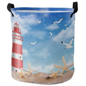 Laundry Bags Sea Beach Lighthouse Starfish Seagull Dirty Basket Foldable Home Organizer Clothing Kids Toy Storage