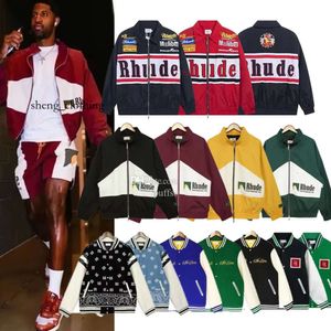 Rhude Mens Varsity Jacket Y2K American Vintage Baseball Letterman Jacket Womens Hafted Poleś