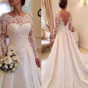 Fanty Jewelry Neck Long Sleeves Lace Apprique Body Court Train Wedding Dress Open Back Sexy Bridal Gowns resido de noiva curto