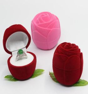Flocking Red Jewelry Box Rose Romantic Wedding Ring Earring Pendant Halsband smycken Display Presentlåda smycken Förpackning GA323916839