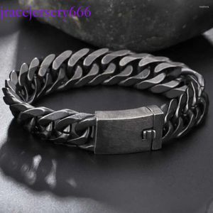 Link Armbänder 16 mm breites Hip-Hop 316L Edelstahl Gothic Black Bürsted Cuban Curb Kette Herrenarmband 8.26 