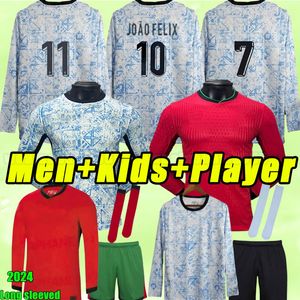 Manica lunga 24 25 Portuguesa Joao Felix Maglie da calcio Ruben Neves Bruno Fernandes Shirt calcistici J. Otavio Ronaldo Men Uniform Fan Fans Versione 2024 bambini