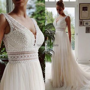 vestido de novia Boho Wedding Dresses 2021 V Neck Beach Lace Bridal Wedding Gowns Elegant Bohemian Tulle A Line Bridal Dress