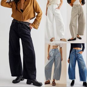 Kvinnors byxor capris breda ben jeans nya 2024 sommaren hög midja löst rufsade långa su3573 droppleverans otmxm