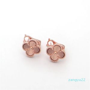 Studguldfärger Kvinnor Designer Studs Flower Stamp Graving Ear Clip Engagement Par Brand Earrings