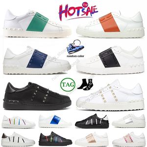 Original Designer Dress Shoes Rockstuds Open Sneaker Trainer White Black Rose Pink Silver Women Men Calfskin Leather Platform Sneakers Denim Flat Trainers Jogging