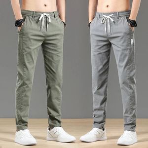 Spring/Summer Ultra Thin Mens Straight Jogging Pants Elastic Waist Fashion Korean Sports Pants Freight Mens Grey Black Blue 240428