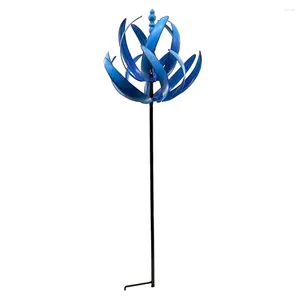 Trädgårdsdekorationer Metal Windmill With Ground Stand Wind Catcher Mills 360 Degrees Rotatable Blue Art Crafts Decor