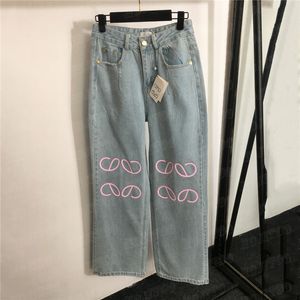 Printed Denim Pants Womens Designer Jeans Loose Capris Pant High Waist Leg Jean Trouser