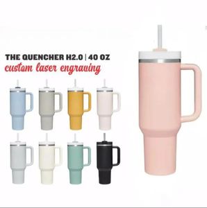1PC US Stock Pink Tumblers 40oz MugsWith Handle Insulated Lids Straw Cups Coffee Termos Ready To Ship Vacuum Insulated Blue Orchid Water Bottles 0515