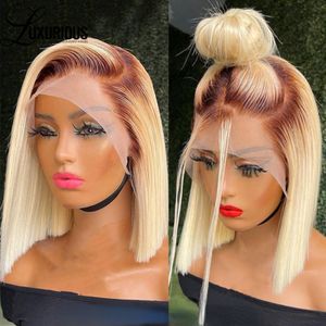 Brazylijska prosta blondynka 613 Krótkie peruki dla kobiet 13x4 HD koronkowe przednie peruka ludzkie włosy przezroczyste HD syntetyczna koronkowa peruka przednia wstępna