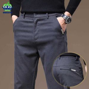 Men's Pants New Soft Cotton Lyocell Fabric Casual Pants Men Thick Business Gray Slim Fit Brand Clothing Korea Trousers Male Oversized 28-40 Y240514