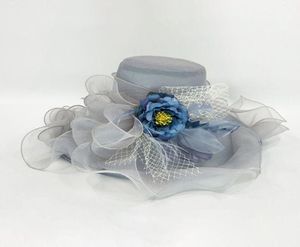 Wide Brim Hats Women Mesh Veil Sun Hat Ruffles Artificial Flower Feather Large Party Wedding Fascinator Cap D08E16547565