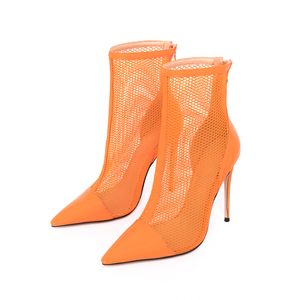 2024 Lady sheepskin leather boots Ladies high heels sandals Shoes pointed Pillage toe Hollow out summer Europe and America The catwalk zipper net siz 34-47 Patchwork