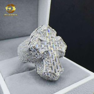 Zuanfa Jewelry Moissaniteヒップホップリング925スターリングシルバークロスリングバゲットVVSモイサナイトメンズダイヤモンドリング