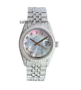 MENS MOISSANITE DIAMOND FULLT ICED ut Datum Moissanite Hip Hop -handledsklockor Swiss Automatic Movement Watches Handgjorda klockor