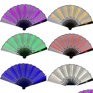 Party Decoration 13Inch Luminous Folding Rave Fan Led Play Colorf Hand Held Abanico Fans för Dance Neon DJ Night Club Drop Delivery Dhahz