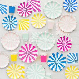 Disposable Dinnerware Color Theme Birthday Party Supplies Tableware Set Paper Tray Cup Dessert Table Decoration 8Pcs