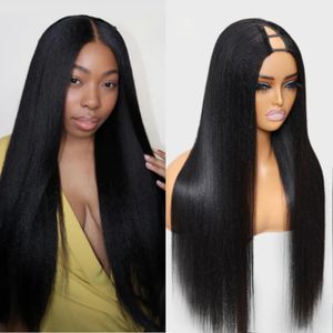 V Part Wig Yaki Straight Human Hair No Leave Out Glueless Upgraded for Women,10A Yaki Straight V-part Wigs V Shape Clip in Half Wig Ready to Go 150% Density