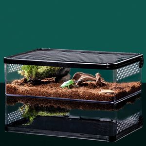 Turtle Tank With Breathable Holes Fish Tank Multifunctional Areas Full-View Aquarium For Reptile Small Pet Crawler Box 240506