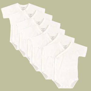 Rompers 0-12m Baby White Jumpsuit Lämplig för nyfödda unisex Organisk bomull Kort ärm en bit lämplig för barn och småbarn Pajamasl240514L240502
