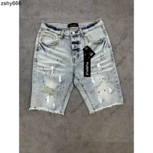 Designer Herren lila Jeans Shorts Hip Hop Casual Short Knie Lenght Jean Kleidung Größe 29-40 Hochwertige Shorts Denim High Street Fashion Ripped Reißverschluss Jeans 732