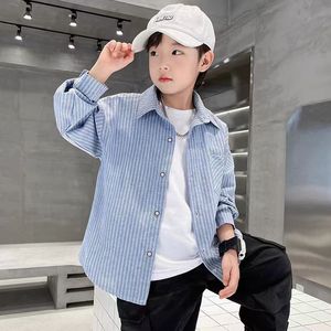 Boys' spring clothes children's antique ground hair striped shirt spring and autumn thin shirt coat medium children students