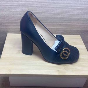 Buty sukienki kobiety designerskie buty skórzane gęste obcasowe obcasy 10 cm 100% okrągły metalowy guziki na wysokim obcasie duży rozmiar 34-41-42 z pudełkiem