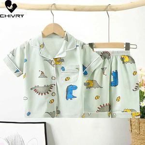 Pijamas Novo 2023 Crianças meninos e meninas pijama desenho animado de lapela de manga curta com shorts Baby Primavera/verão Conjunto de pijama D240515