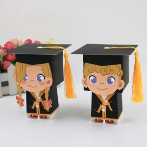 PRINCIPAL DE GREST 10pcs papel artesanato de graduação Candy Box de desenho animado e menino Bacharel Bom boné caixas de doutorado europeias