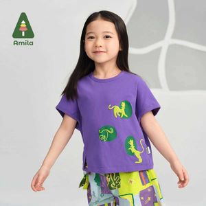 T-Shirts Amila 2024 Sommer Neue Mädchen Kleidung Weste Cartoon gedruckt ärmellose modische vielseitige weiche hochwertige Top 2-8 Jahre alt2405