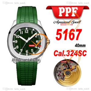 新しい40mm 5167a 5167r Cal.324scオートマチックメンズウォッチグリーンテクスチャダイヤル5167スチールケースグリーンラバーストラップゲントスポーツウォッチhello_watch e256e