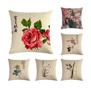 Kudde kinesisk klassisk magpie blommor dekorativa täcker linne färgglada fåglar kastar fodral för soffa bilstol textil zy231