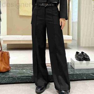 Women's Pants & Capris designer Designer Metal Triangle Label Embellished Leather Belt Straight Leg Loose Suit Casual Trousers OPL1
