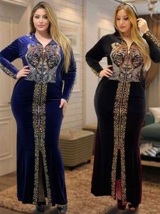 Etniska kläder Eid muslimsk sammet huva klänning för kvinnor abaya diamant jalabiya marocko party klänningar dubai abayas kaftan vestido arab långa mantel t240515