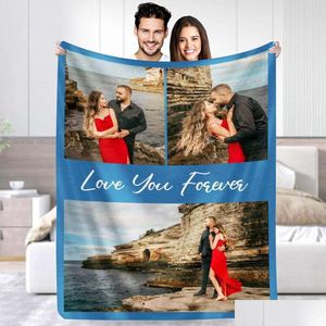 Customize Blankets Custom Blanket With Picture Couples Personalized Flannel Throw Gifts For Girlfriend Boyfriend Wife Husband Birthday Dhkfk