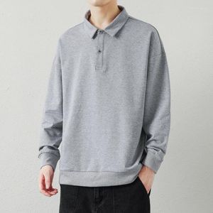 Polos masculino mola sólida outono de gola virada para baixo lanterna de manga longa Capuz de camiseta capuz casual Tops de estilo preppy vintage