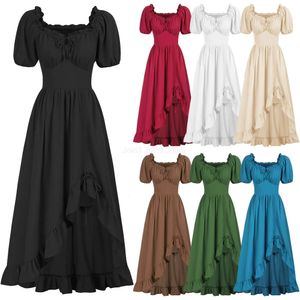 Womens New Beach Dress Halloween Costume Victorian Medieval Court Casual Drawstring Tie Dress