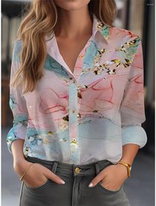 Women's Polos Shirt Blouse White Pink Blue Floral Button Print Long Sleeve Casual Holiday Fashion Daily Basic Collar Regular Fit