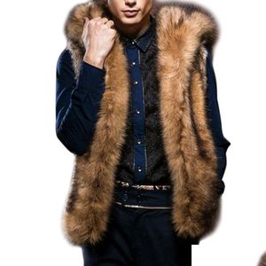 Men'S Vests Winter Mens Luxury Fur Vest Warm Sleeveless Jackets Plus Size Hooded Coats Fluffy Faux Jacket Chalecos De Hombre Drop De Dhcfh
