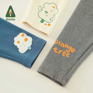 Брюки Amila Baby Leggings для девочек 2023 Осень Осень Новая диагональная печать тепло