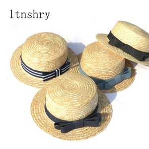 Sommer ParentChild Sun Hut fähig Frauen Block Mädchen Bug Strohurlaub Urlaub Seaside Strand Einfache Freizeitmütze 240515