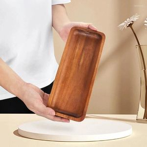 Tea Trays Rectangle Wooden Tray Acacia Solid Wood Square Plate Coffee Bread Dessert Candy Fruit Table Food Storage Dish El