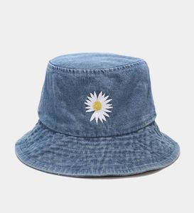Ny ankomstdesigner Flower Embroidered Cowboy Jeans Fishing Cap Casual Bucket Hat Outdoor Sunscreen Fisherman Hats Street Wear SU1557393